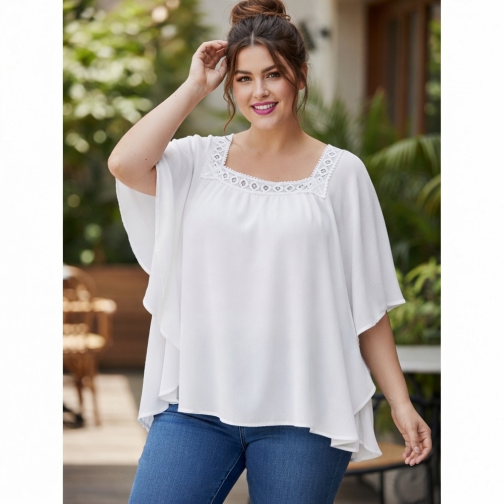 Alyx  White Square Neck Lace Detail Top